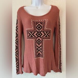 Y2K Vocal Studded Cross Waffle Textured Top